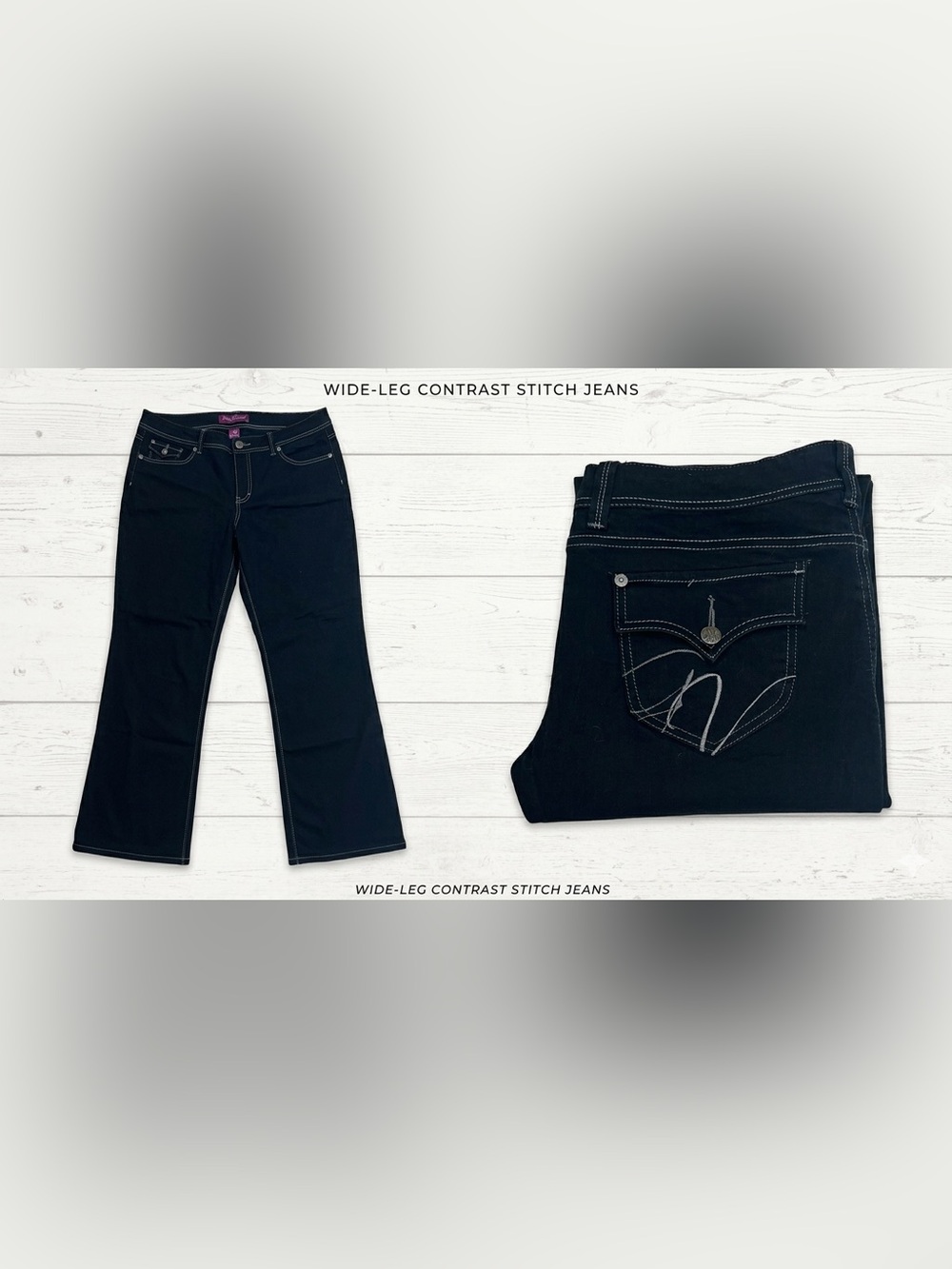 Gloria Vanderbilt Vintage Y2K Black Wide Leg Flare Jeans Sz 14 High Rise Denim